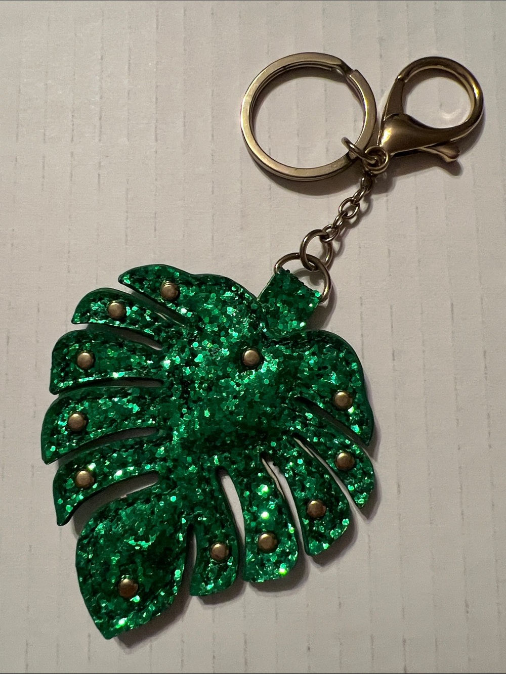 Glitter palm leaf keychain /purse fob with gold hardware